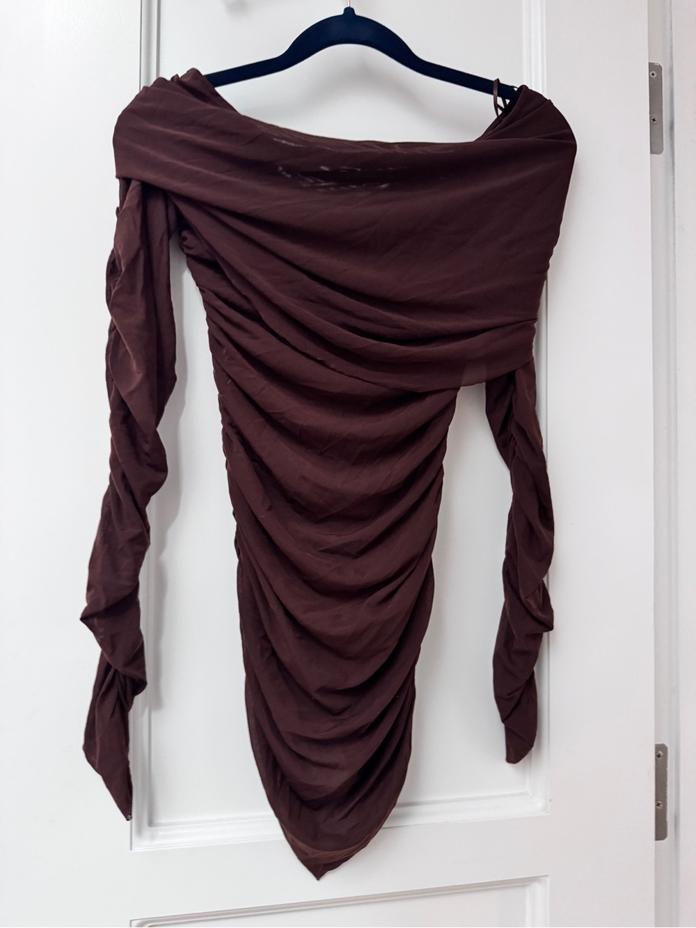 Bardot Chocolate Brown Ruched Off-Shoulder Top